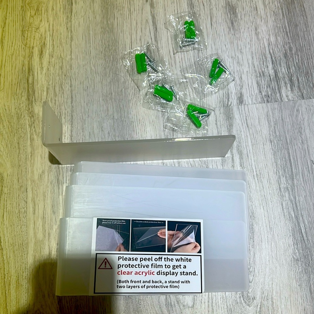 Acrylic wall mounted storage racks. Brand new set of 5